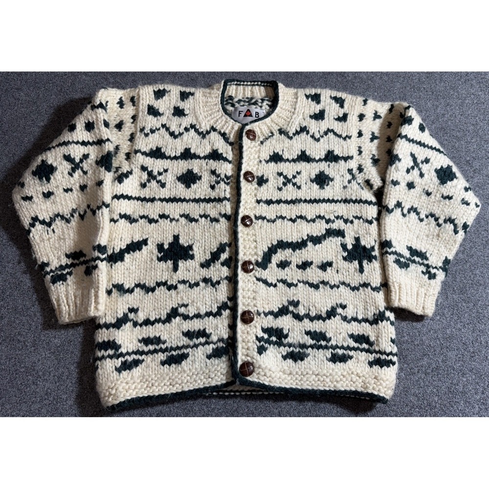 Vintage Fab Hand Knit Wool Canada Cowichan Cardigan Women's M/L